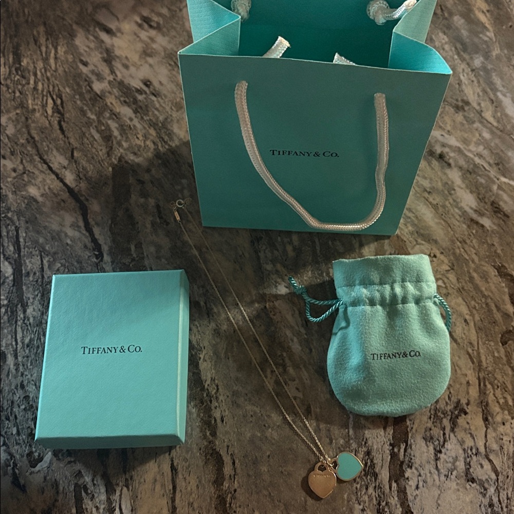 Tiffany & Co. Turquoise Enamel and Silver Heart Tag Necklace